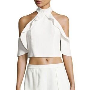 NWT! Alice + Olivia Asymmetrical Ruffled Cut Out Blouse White Black